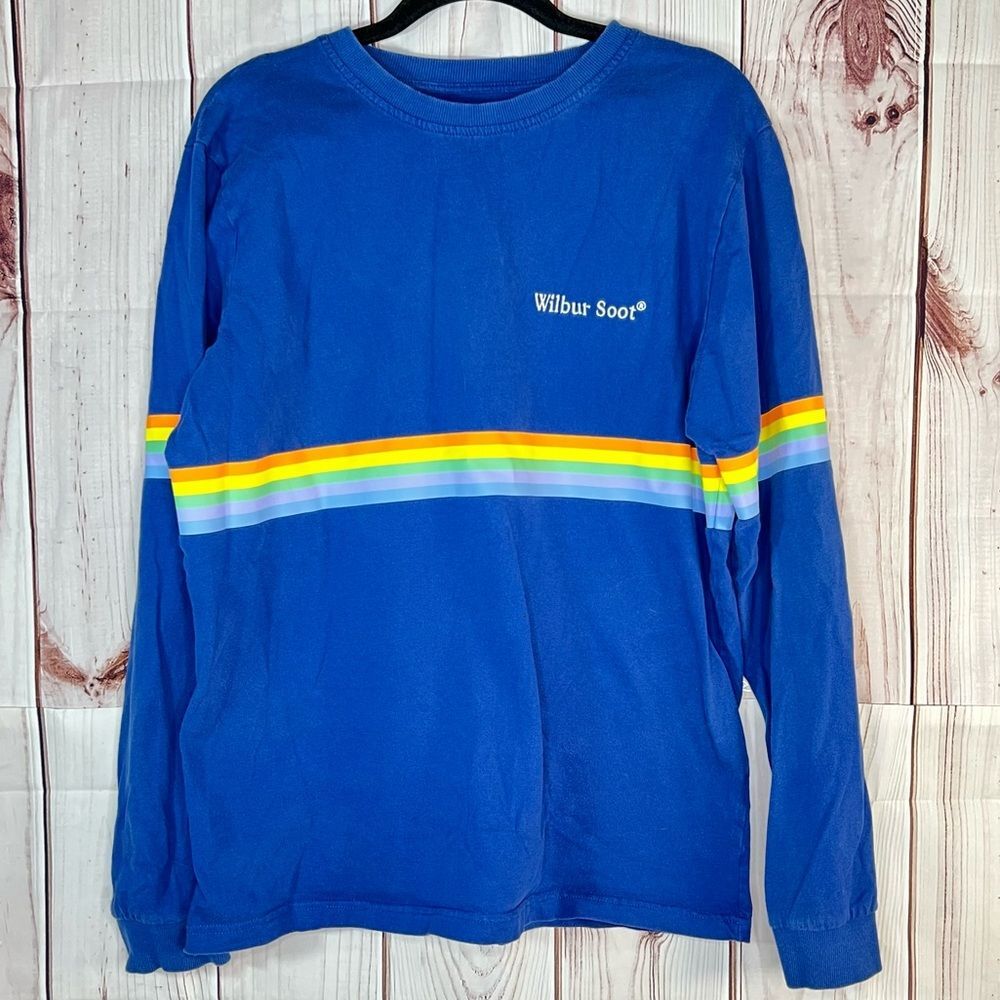 WILBUR SOOT Long Sleeve T-Shirt Blue Rainbow Stripe